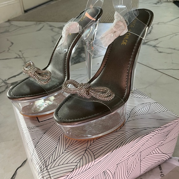 Serenity Rhinestone Bow Clear Platform Sandal Size 9 By Chase & Chloe … - Picture 7 of 14